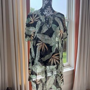 Tropical Leaf Print Swim Coverup